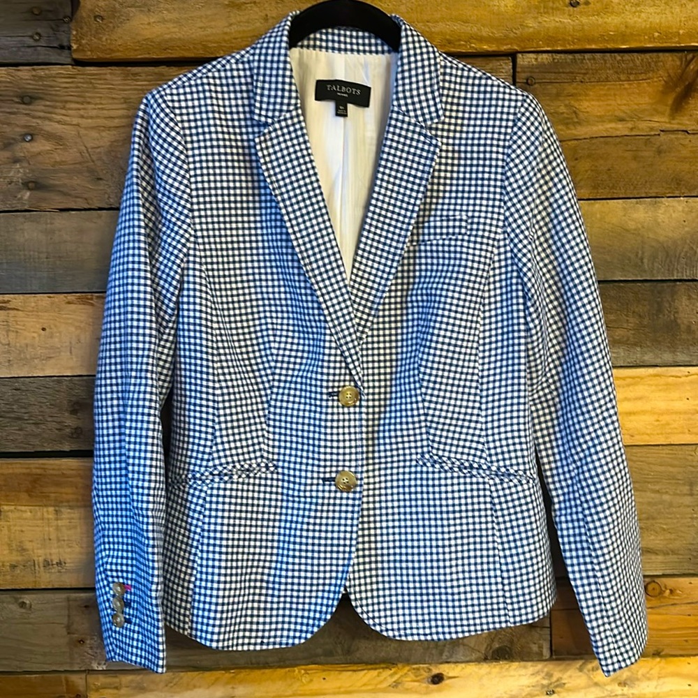Talbots women’s navy and white blazer sz 6p